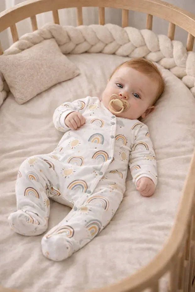 Детский комбинезон для новорожденных с принтом Organic Rainbow Figured Atlas Baby House, White — фото 3