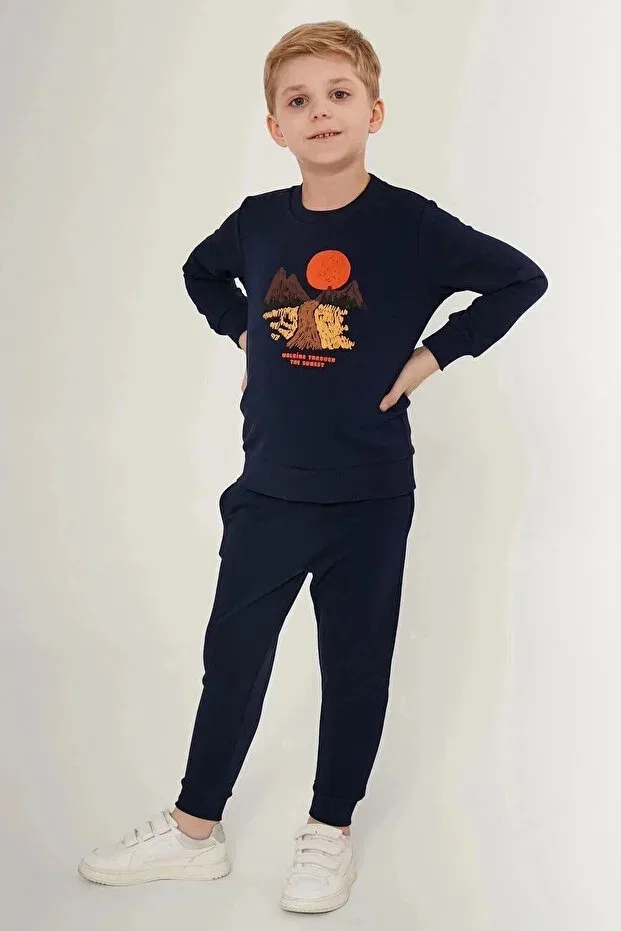 Детский спортивный костюм для мальчиков с принтом Sweatshirt-Trousers Rolypoly, Navy Blue — фото 2