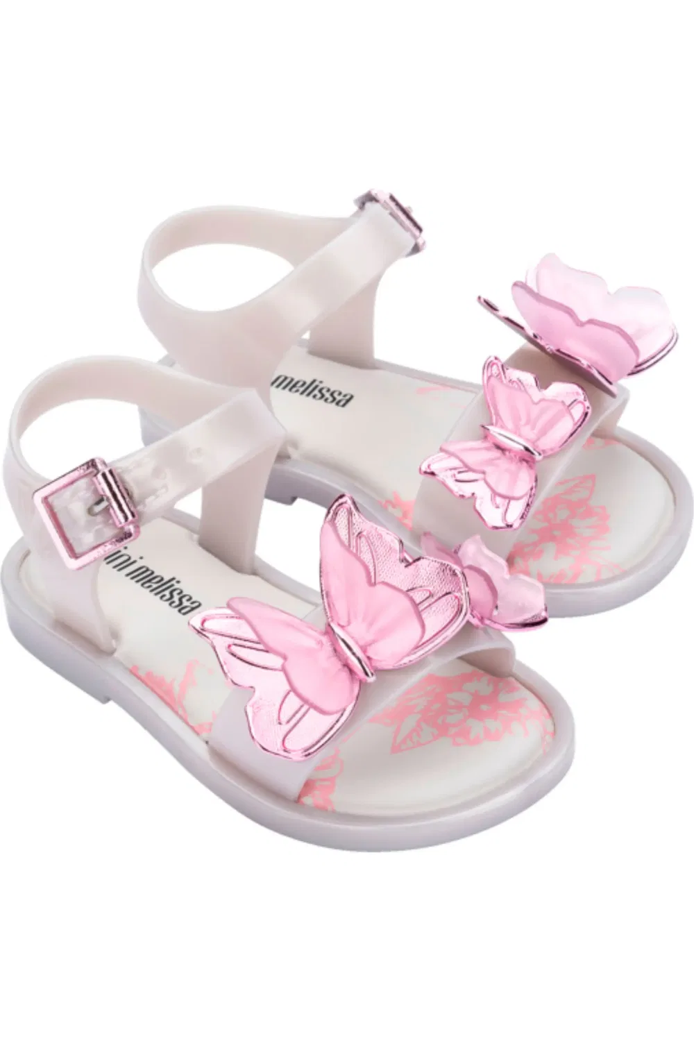 Сандалии детские с бабочками Fly III Mini Melissa, Pearly White/Pink