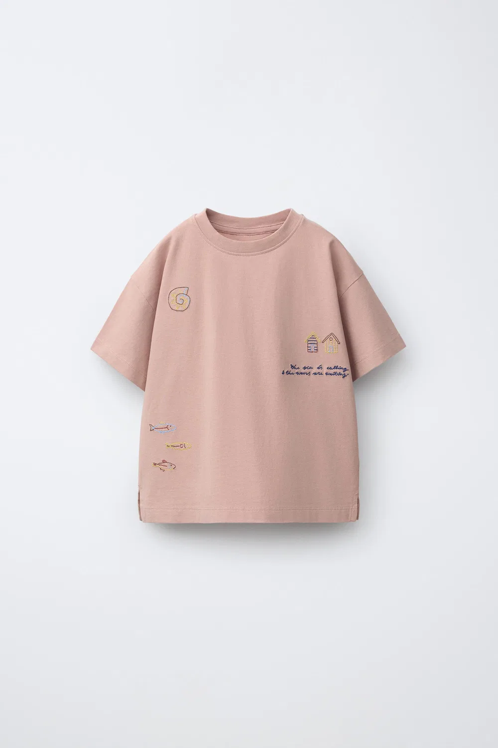 Футболка с вышивкой ZARA, Beige-Pink