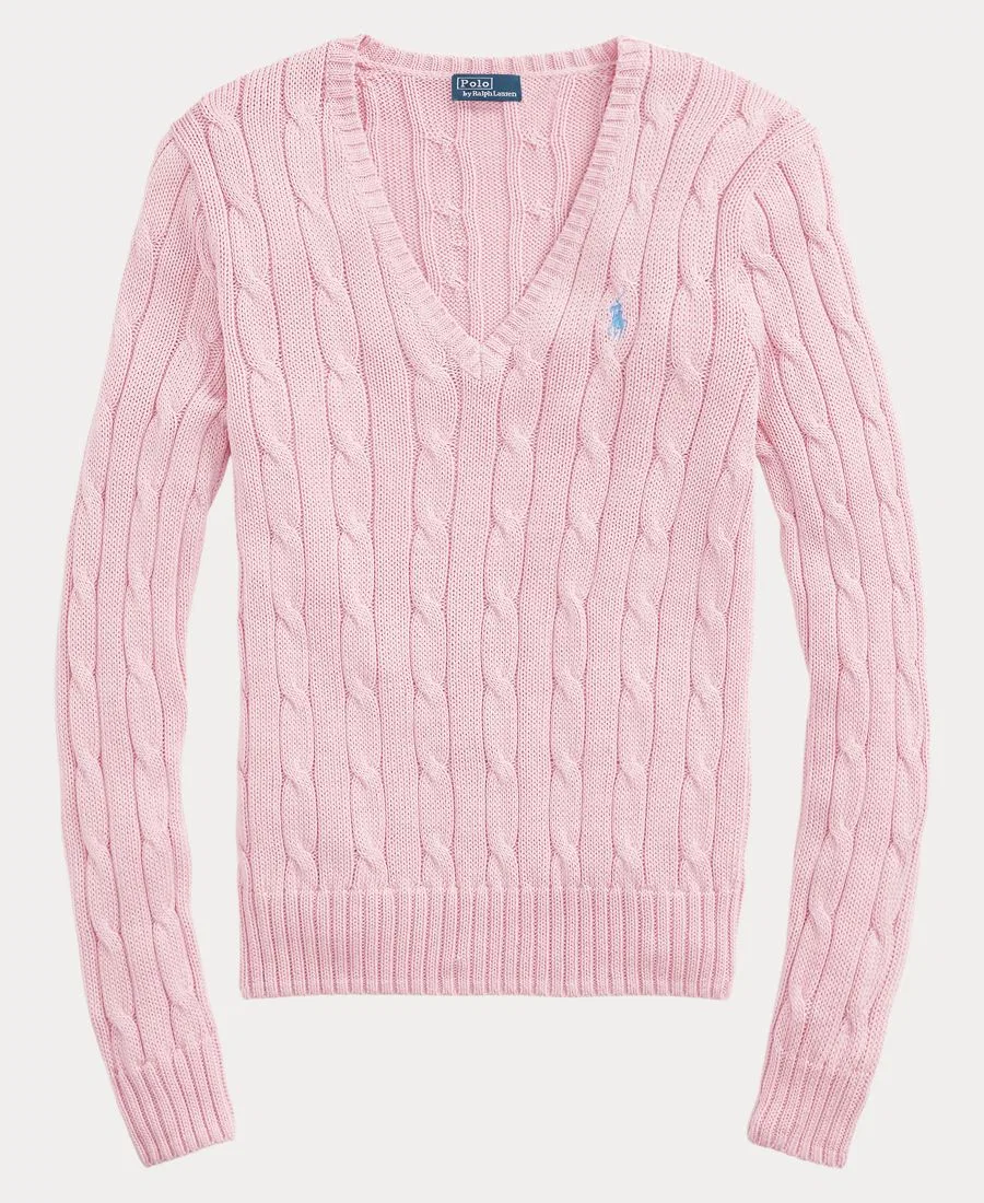 Свитер с V-образным вырезом, с косами, Slim Fit Polo Ralph Lauren, Carmel Pink — фото 3