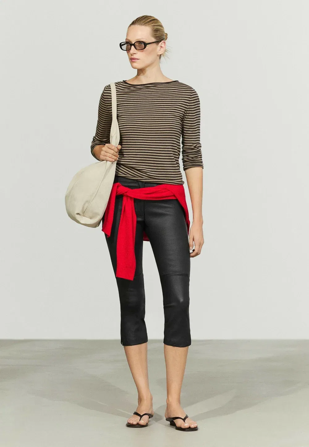 Полосатый вязаный свитер из шерстяной смеси Massimo Dutti, Beige — фото 2