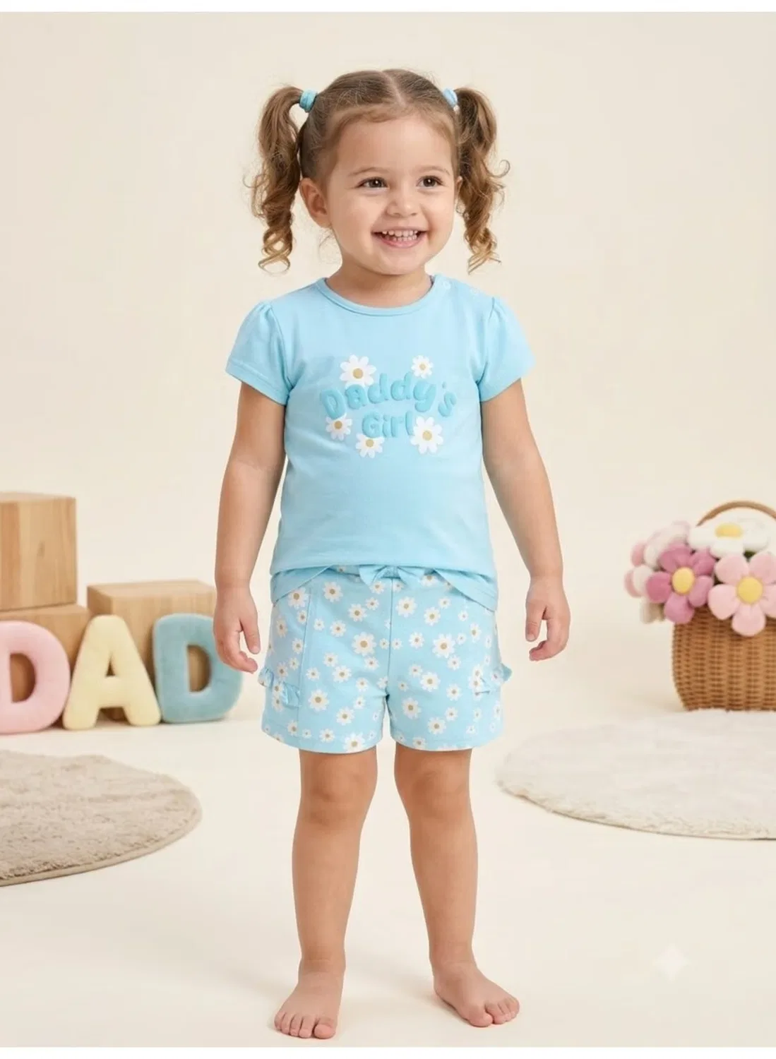 Комплект для малышки с шортами и топом с надписью Daddy's Girl Victor And Jane, голубой