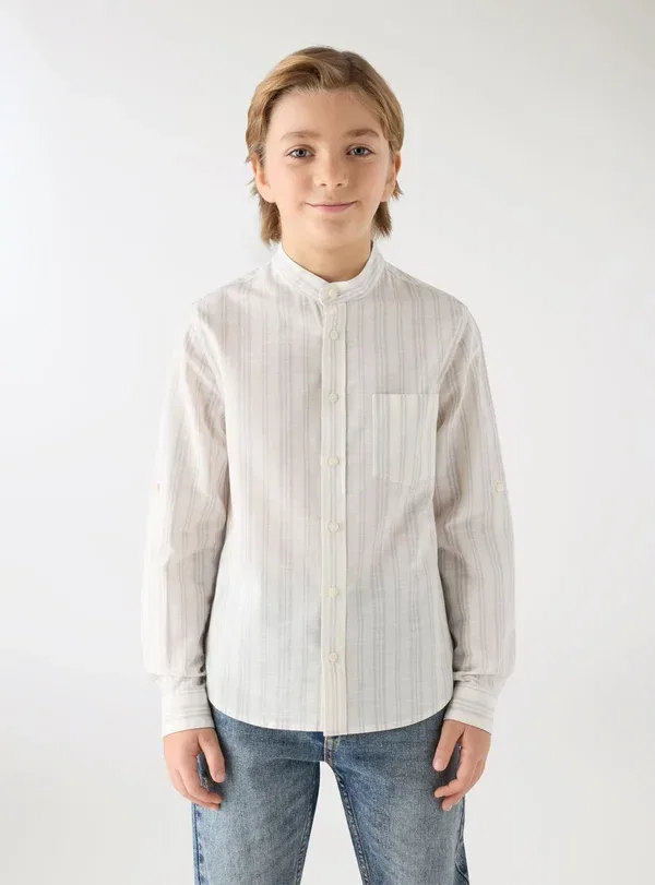 Рубашка полосатая A righe effetto - shirt Terranova, Bianco Lana, белый — фото 2