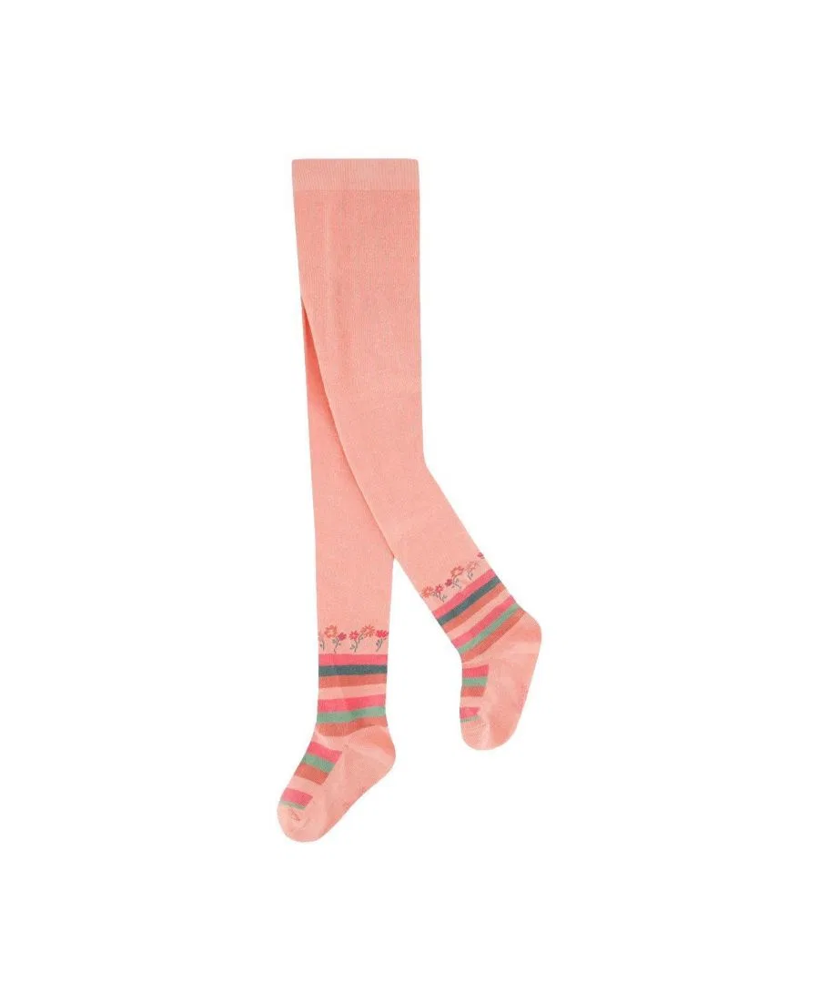 Детские колготки из хлопка с цветочным декором Deux par Deux, Very Pale Pink And Green