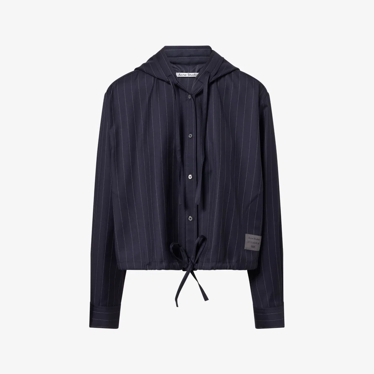 Полосатая укороченная шерстяная рубашка Acne Studios, темно-синий