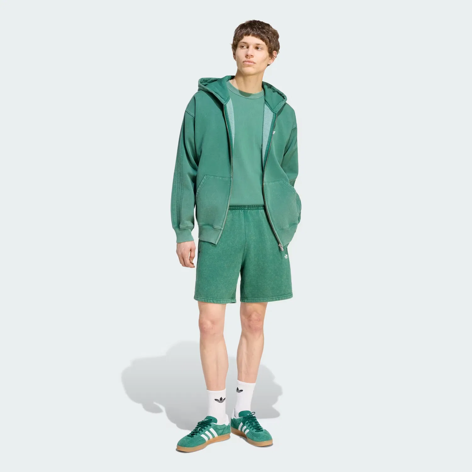 Мужские шорты из флиса Trefoil Essentials Washed Adidas Originals, темно-зеленый — фото 3