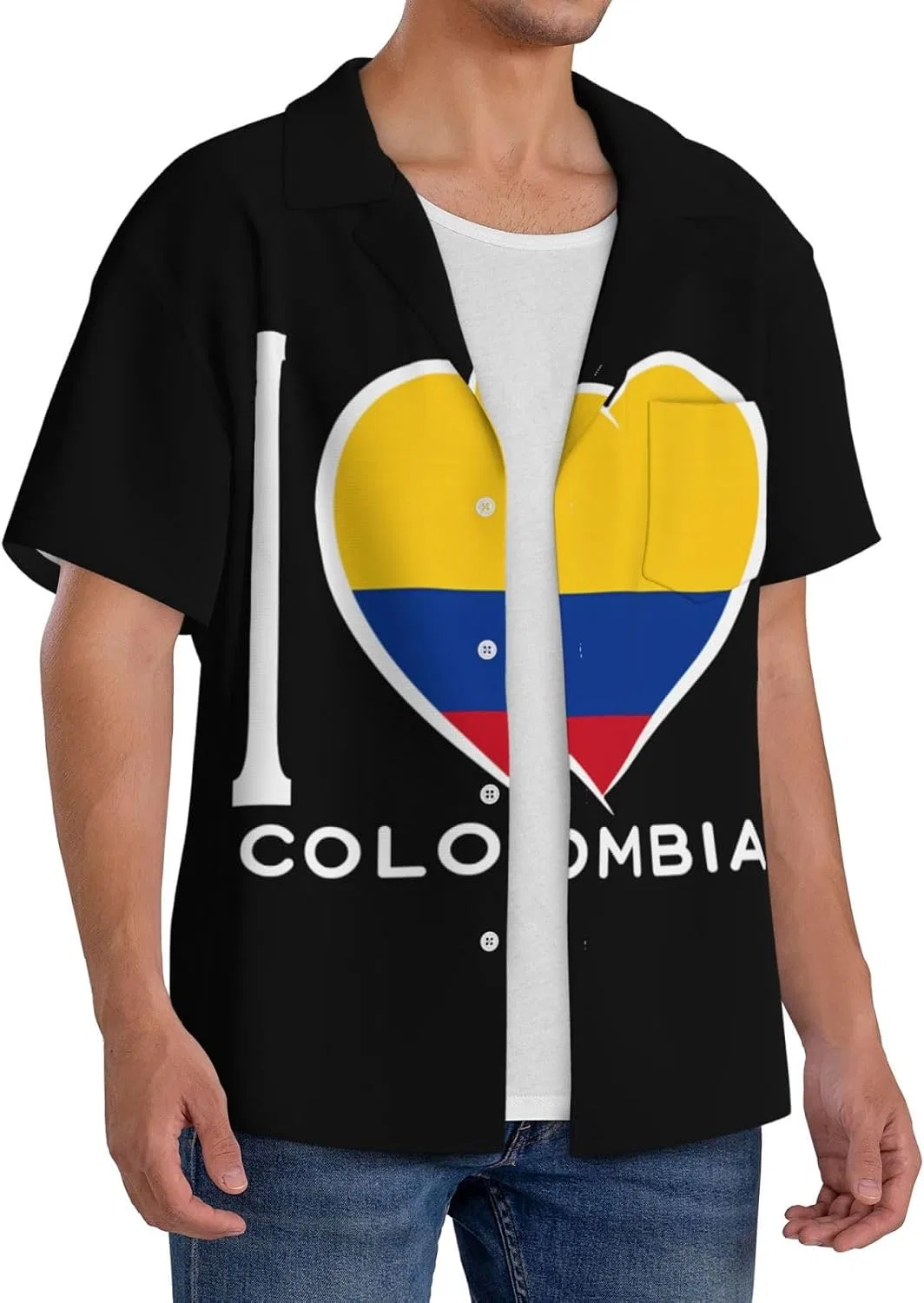 Мужская свободная рубашка с коротким рукавом I Love Colombia, Black — фото 2