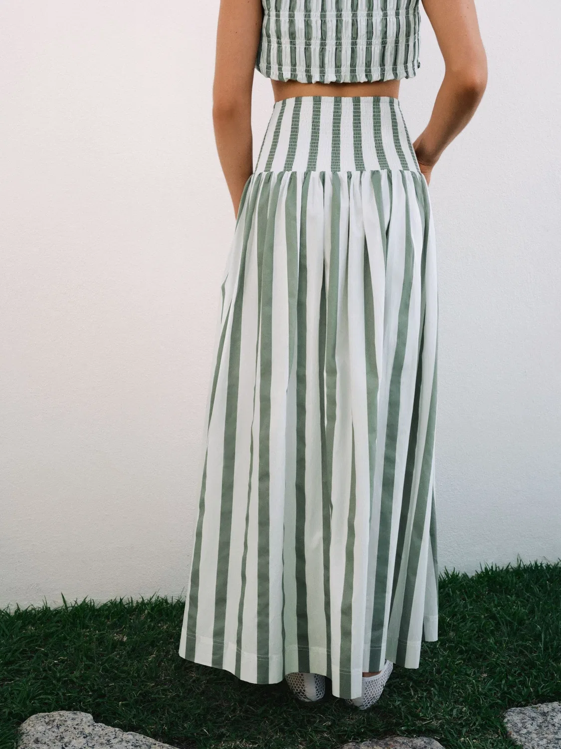 Юбка макси ширровая, в полоску Next, цвет Sage Green Striped — фото 3