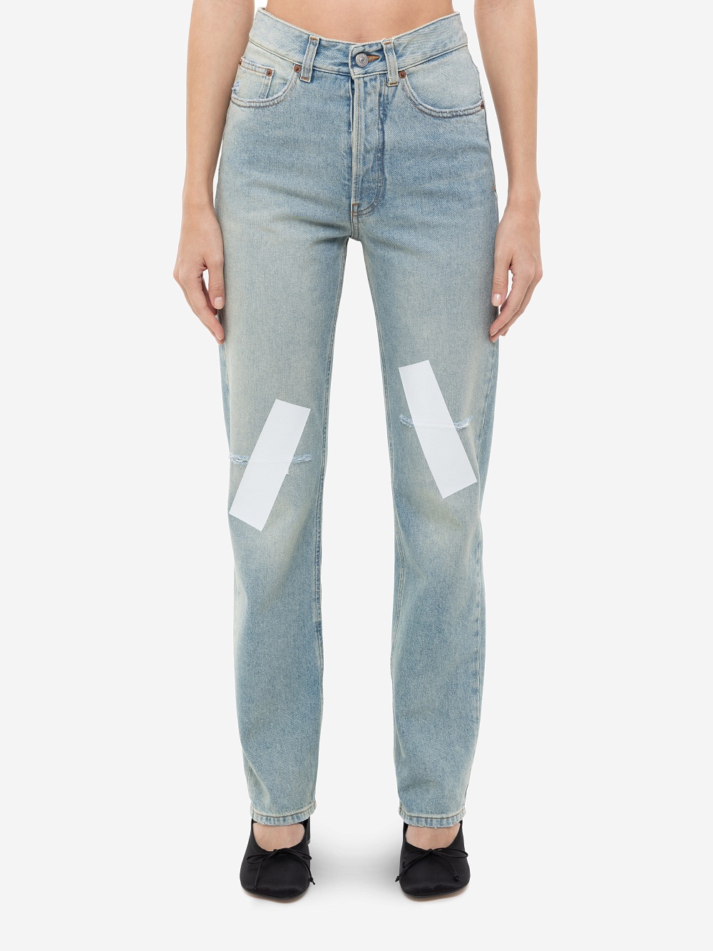 Джинсы MM6 Maison Margiela Distressed Straight, синий