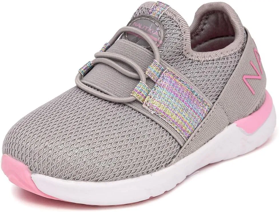 Детские кроссовки без шнуровки с принтом Nautica, Grey Pink Glitter