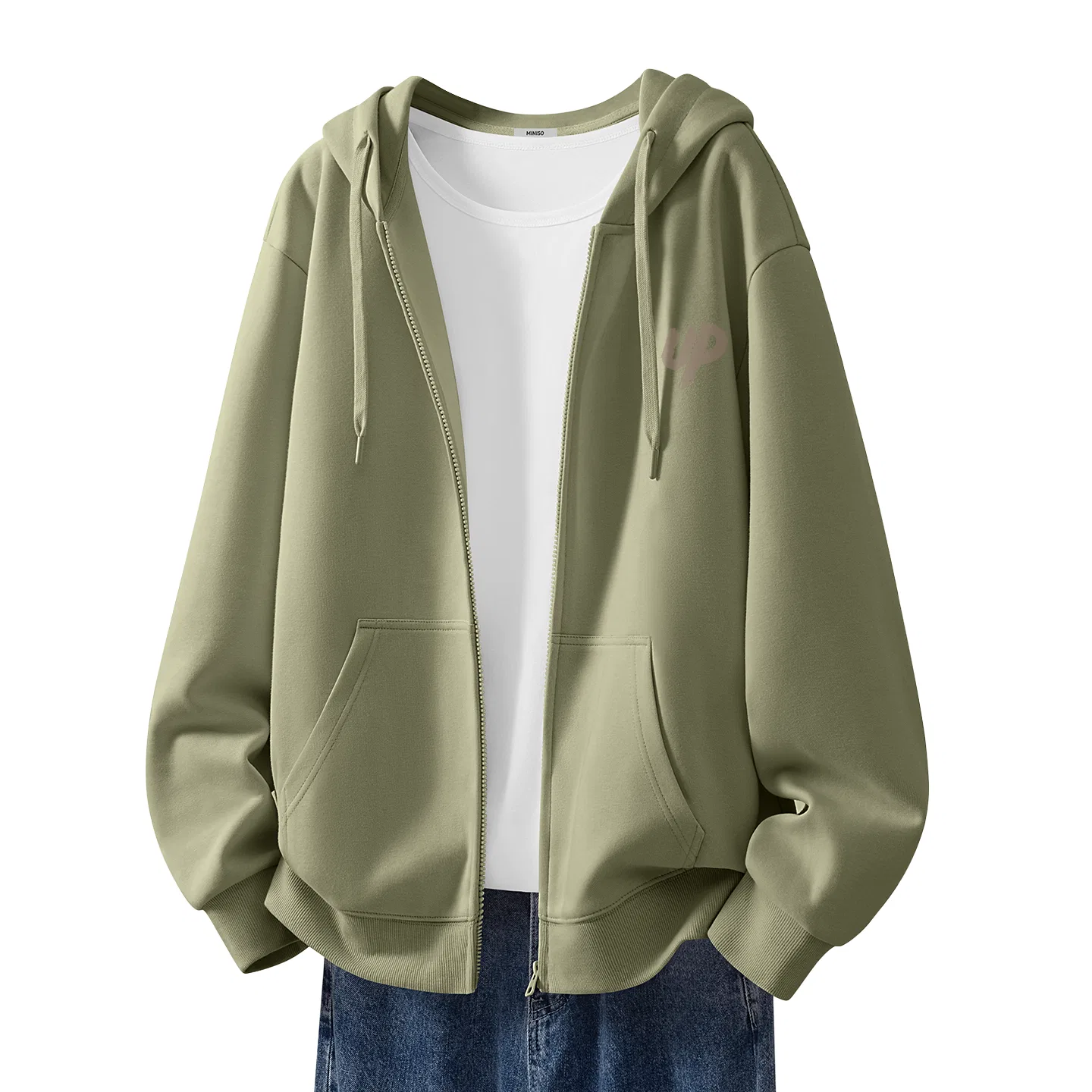 Детское пальто-худи с капюшоном MINISO, Gray Pea Green