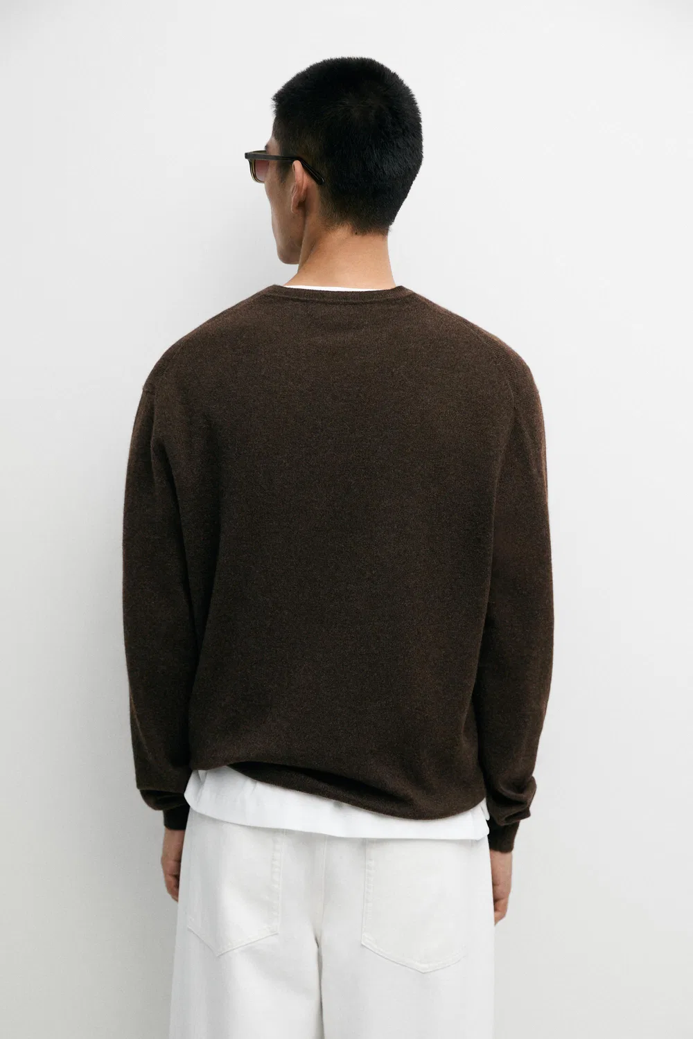 Свитер Massimo Dutti, кашемировый, рубчик, коричнево-серый — фото 3