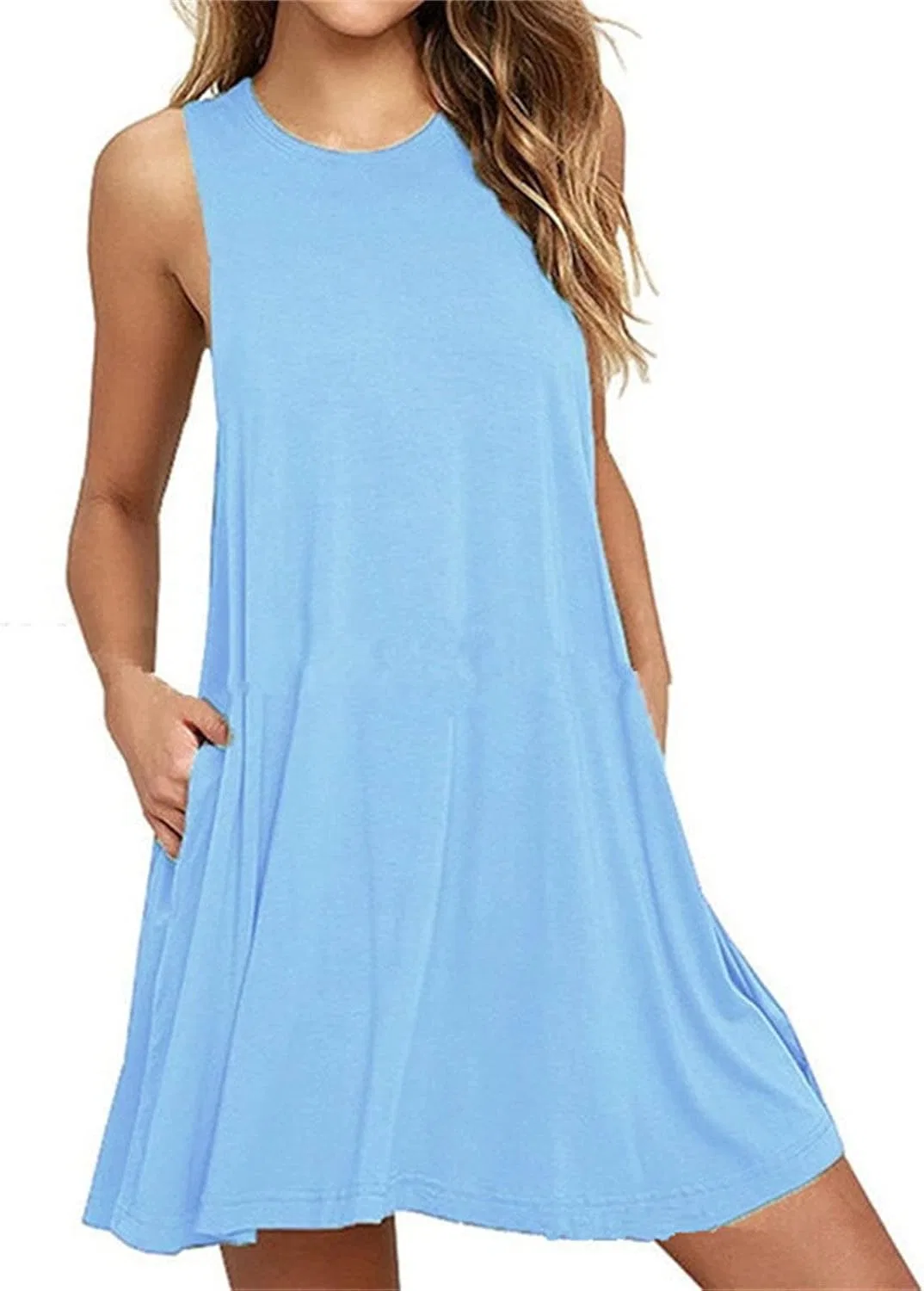 Женское пляжное платье свободного кроя с карманами, Light Blue
