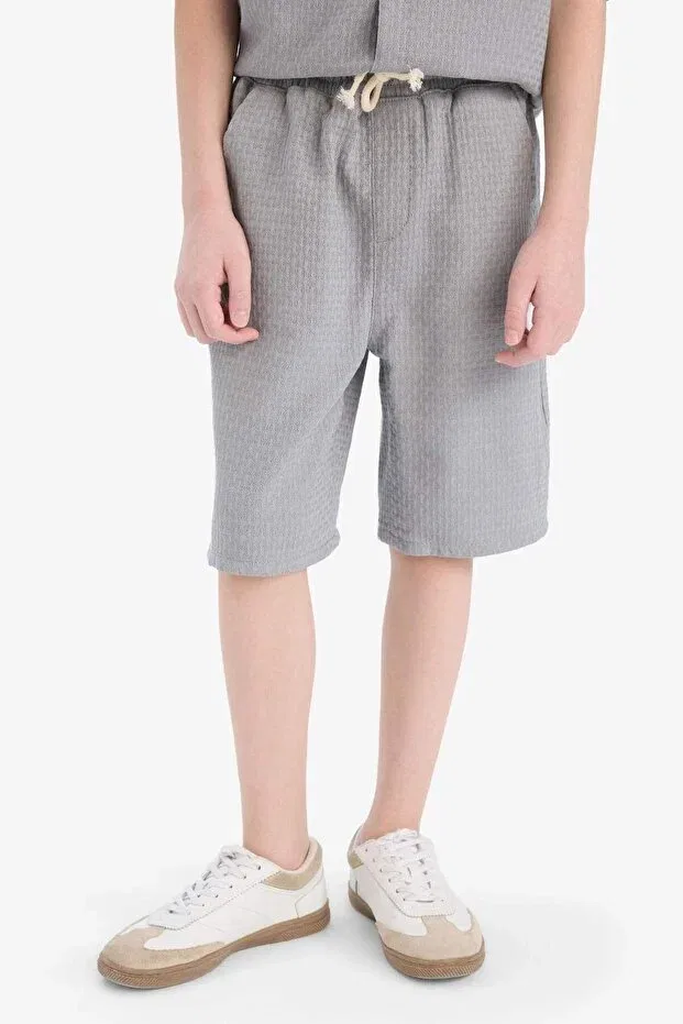 Детские шорты для мальчиков текстурированные Elastic Waist Textured Shorts For Boys Defacto, Gray-Gr265 — фото 4
