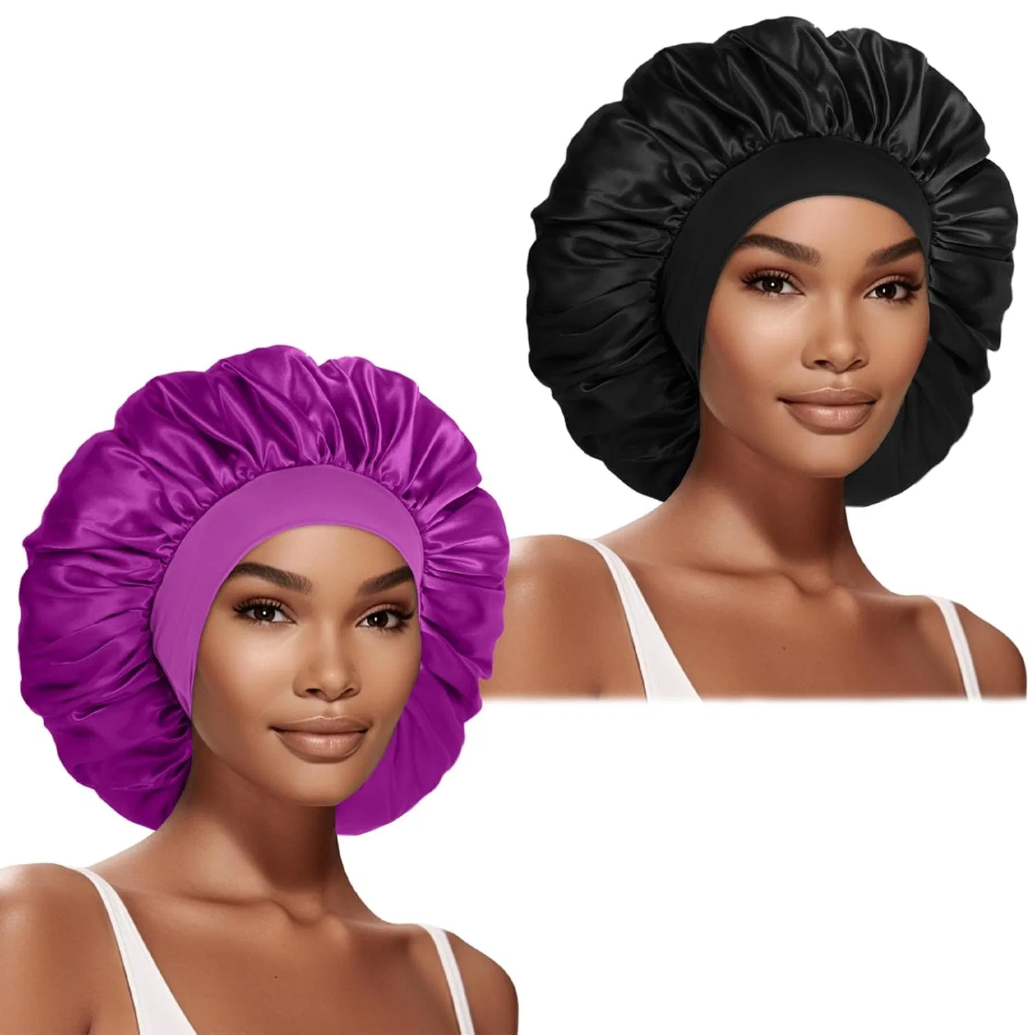 Шапочка для душа Satin, DUOMODRAGON, 2 шт, 17 дюймов, Black and Purple
