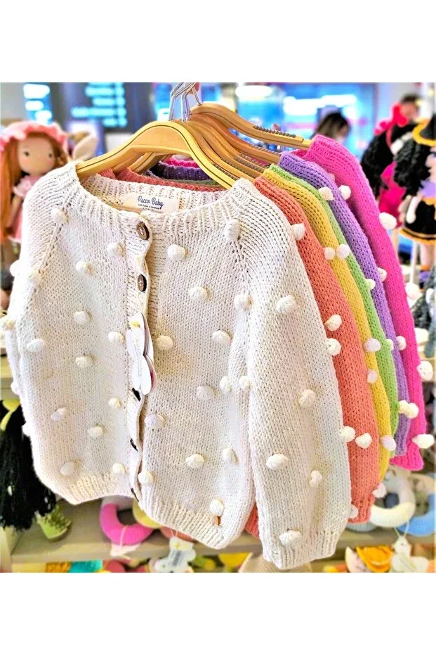Детский кардиган хлопковый Pompom Pacco Baby, Ecru