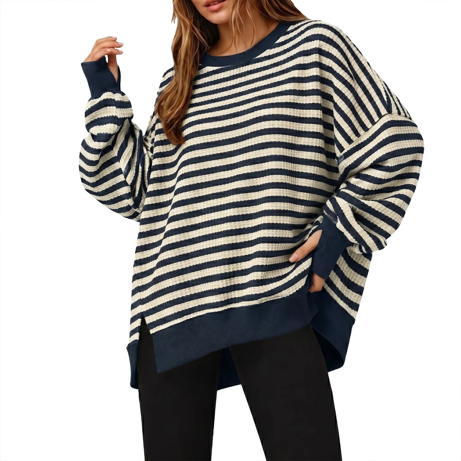 Женский свитшот oversize с принтом в полоску, Blu