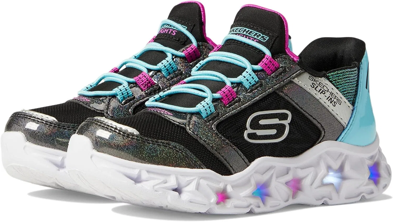 Детские кроссовки для девочек с принтом Galaxy Lights-Bright Cosmic Skechers, Black/Multi — фото 3