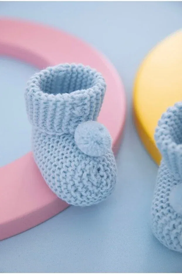 Детские пинетки-помпоны для мальчиков трикотажные Cherub Baby, Blue — фото 2