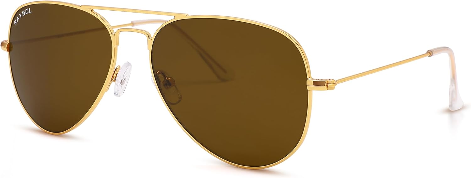 

Солнцезащитные очки-авиаторы RAY SOL с настоящими стеклянными линзами для женщин и мужчин, классическая металлическая оправа, защита от ультрафиолета UV400, Gold Frame/Brown Lens