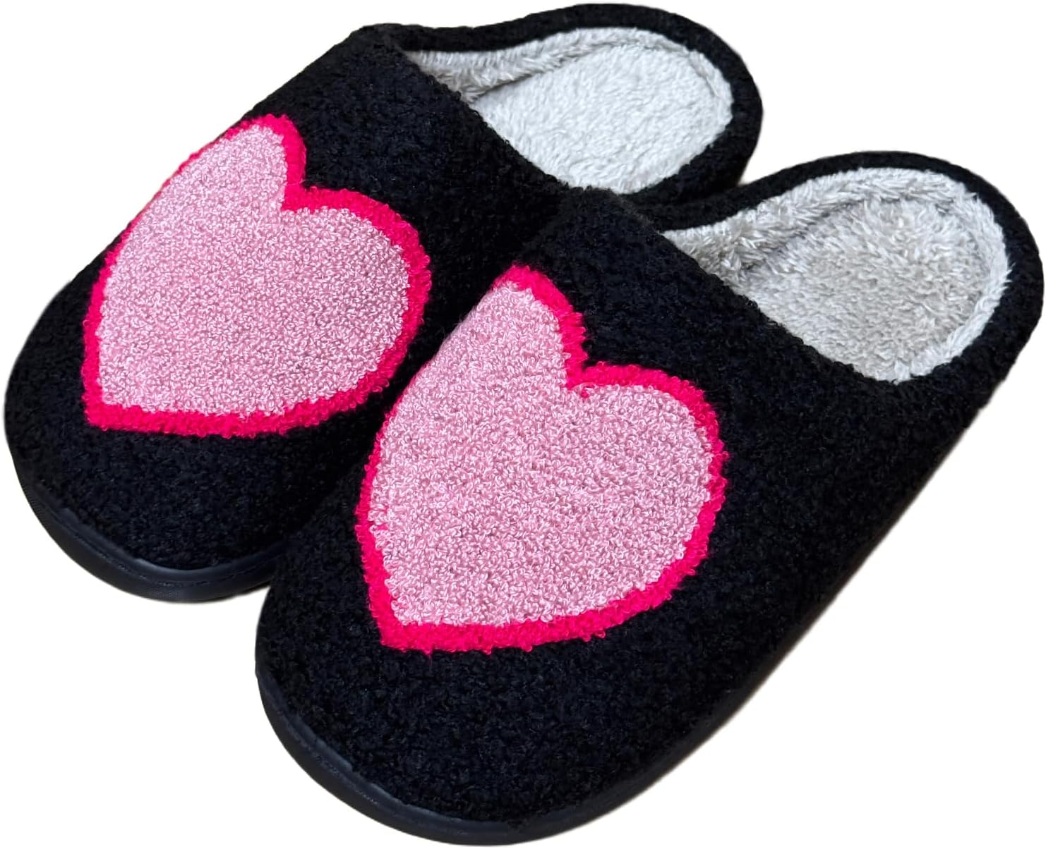 

Женские и мужские милые пушистые тапочки с сердечком с эффектом памяти, мягкие тапочки, уютная обувь для дома и улицы Qqgb, черный/розовый