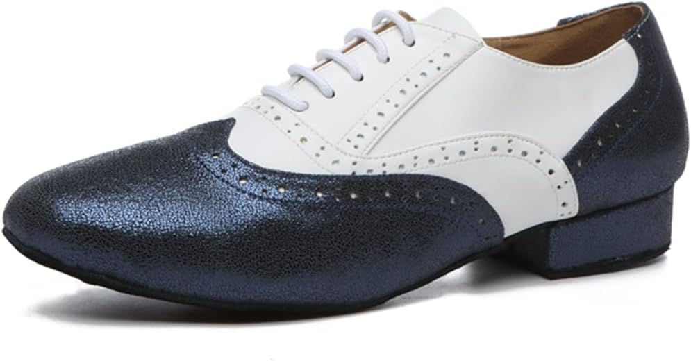

Мужские кожаные танцевальные туфли с круглым носком для латиноамериканских танцев: румба, вальс, танго, бальные танцы Zhcrcfirm, белый/синий/темно-синий