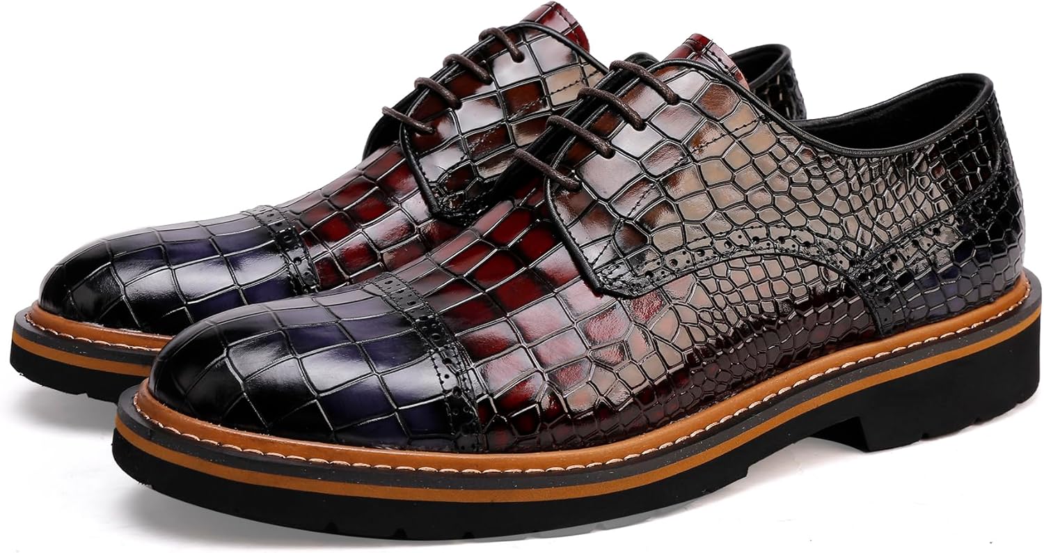 

Мужские пенни-лоаферы, кожаные оксфорды деловые броги, узор под крокодила Chrislook, винный