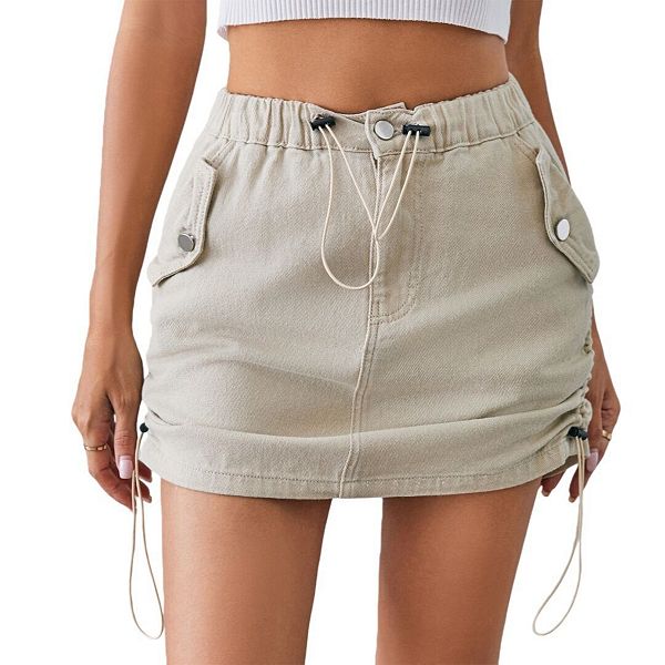 

Женская модная карго-юбка а-силуэта с низкой посадкой, боковыми шнурками и карманами Yesfashion, Khaki