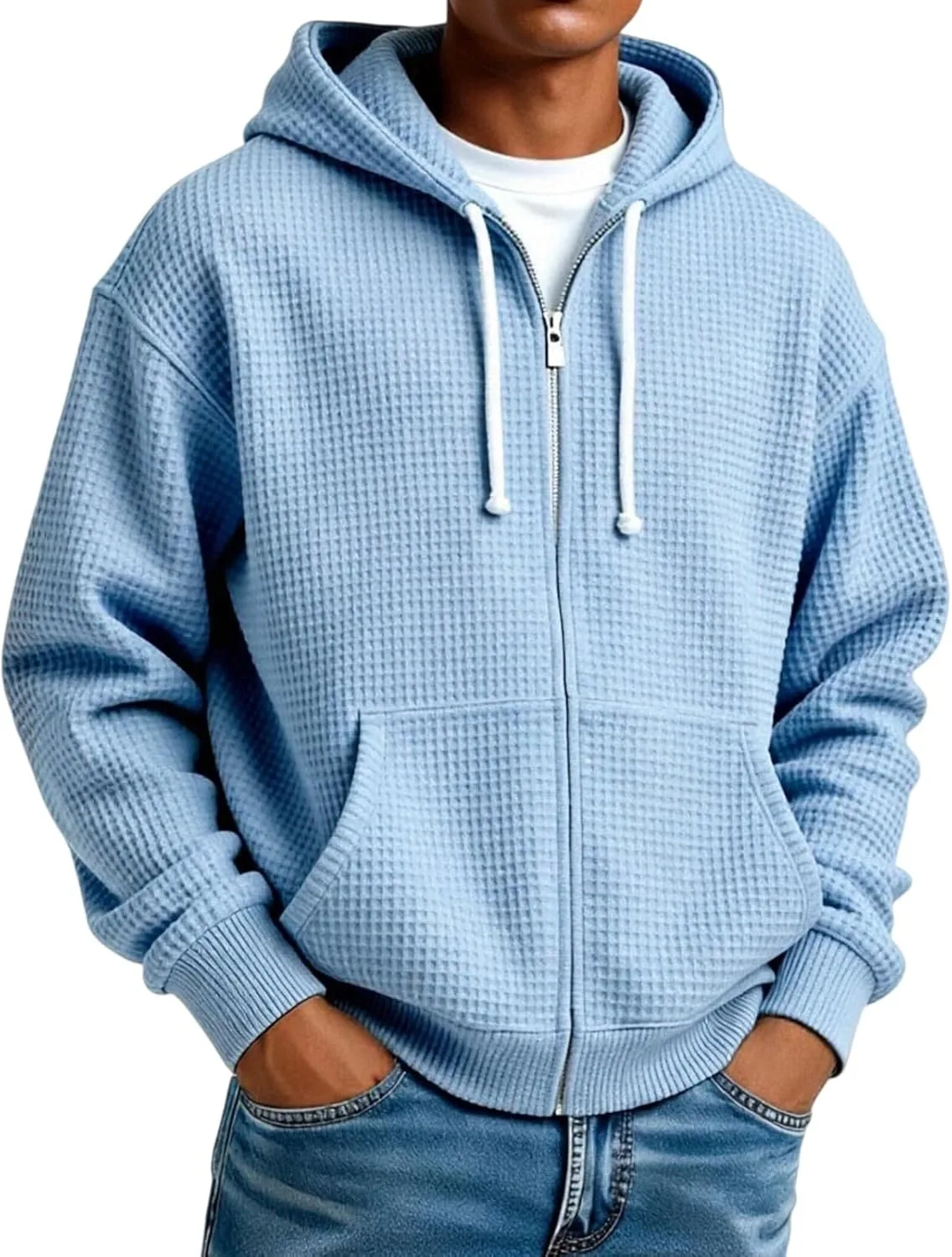 

Wankang Mokaloha мужской худи на молнии с капюшоном, вафельная ткань, свободный крой, цвет pacificozy