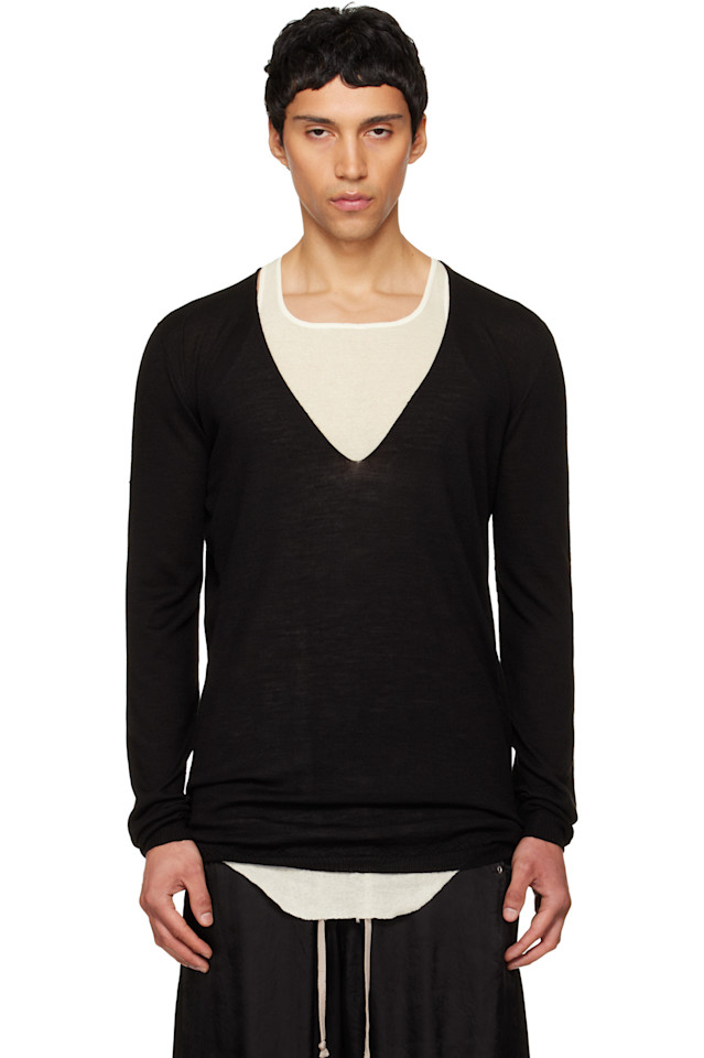 

Свитер Temple оверсайз с экстремально V-образным вырезом Rick Owens, черный