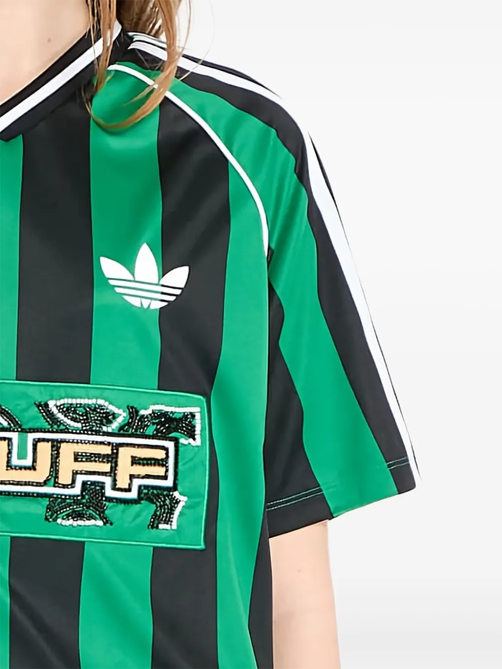 Футболка из джерси в полоску Adidas, зеленый — фото 3