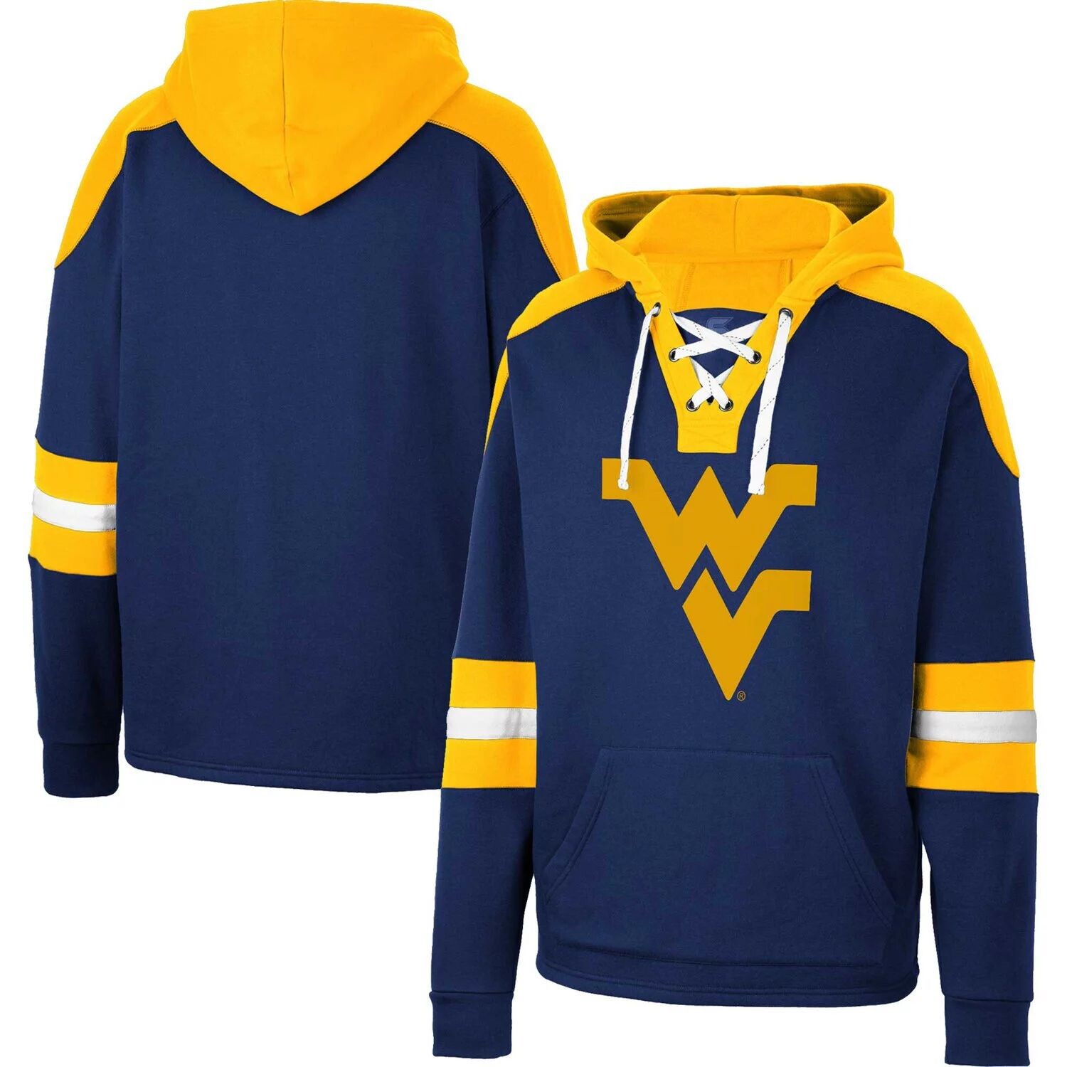 

Мужской темно-синий пуловер с капюшоном West Virginia Mountaineers на шнуровке 4.0 Colosseum