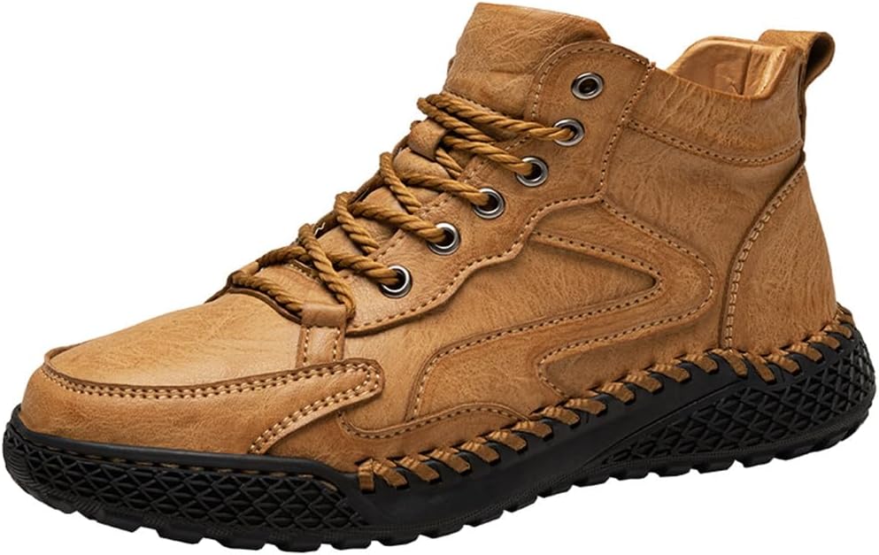 

MAUGELY Men's Work Business High Top кожаные обувь Ботинки для активного отдыха и отдыха Ботинки на щиколотке, хаки