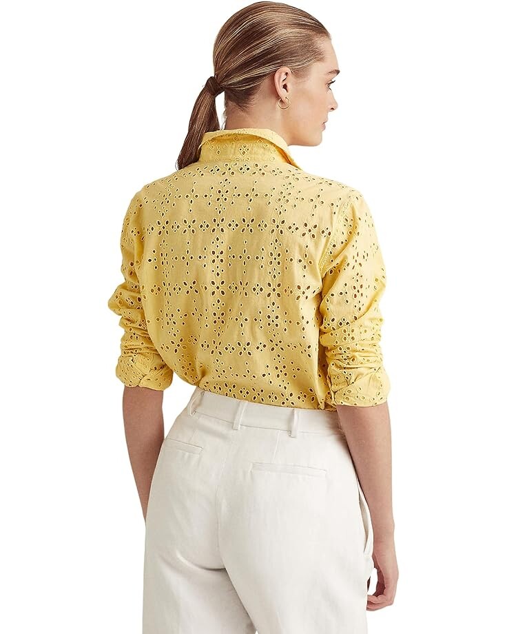 

Рубашка LAUREN Ralph Lauren Petite Eyelet Cotton Shirt, цвет Wicket Yellow