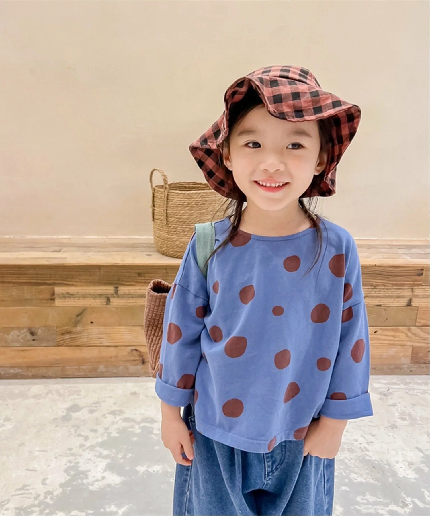 Милая блузка в горошек в ретро-стиле Aimoha Kids, цвет Blue — фото 2