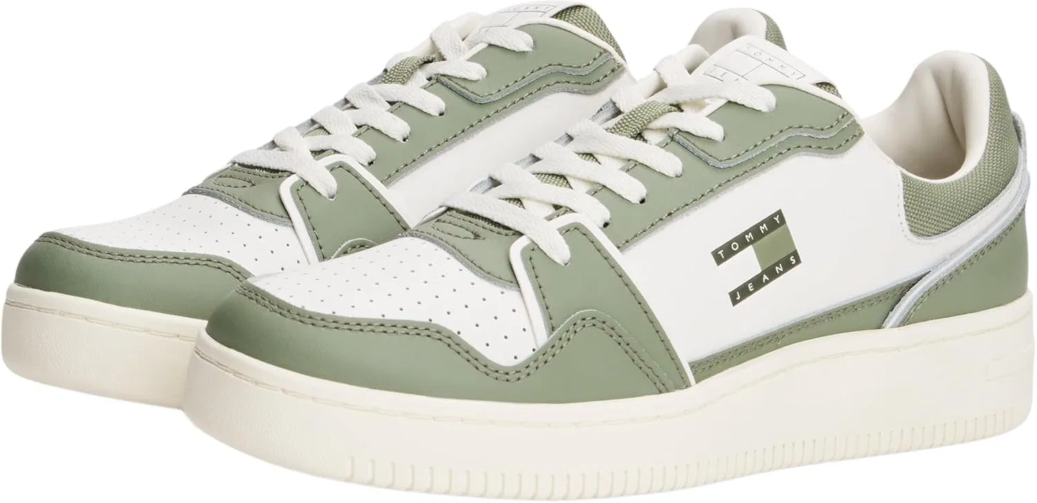 Кроссовки Tommy Jeans Herren Cupsole Sneaker Retro Basket Low Top, White Ecru Aruba Green — фото 3