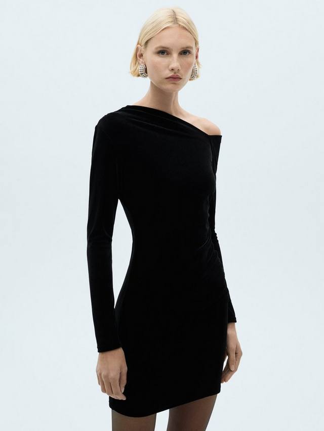 

Асимметричное бархатное платье xvirgo Mango, черный