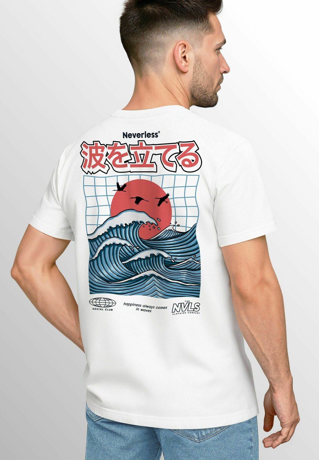 

Футболка с принтом BACKPRINT WELLEN SONNE JAPAN RETRO GRAFIK Neverless, белый