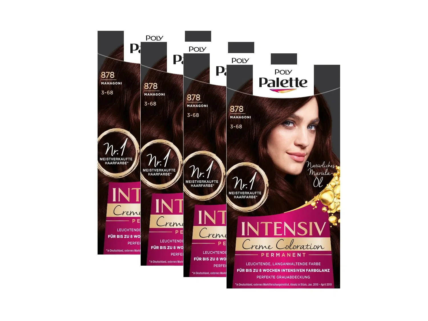 Набор из 4 перманентных крем-красок Palette POLY Intensive 3-68/878 махагон Palette