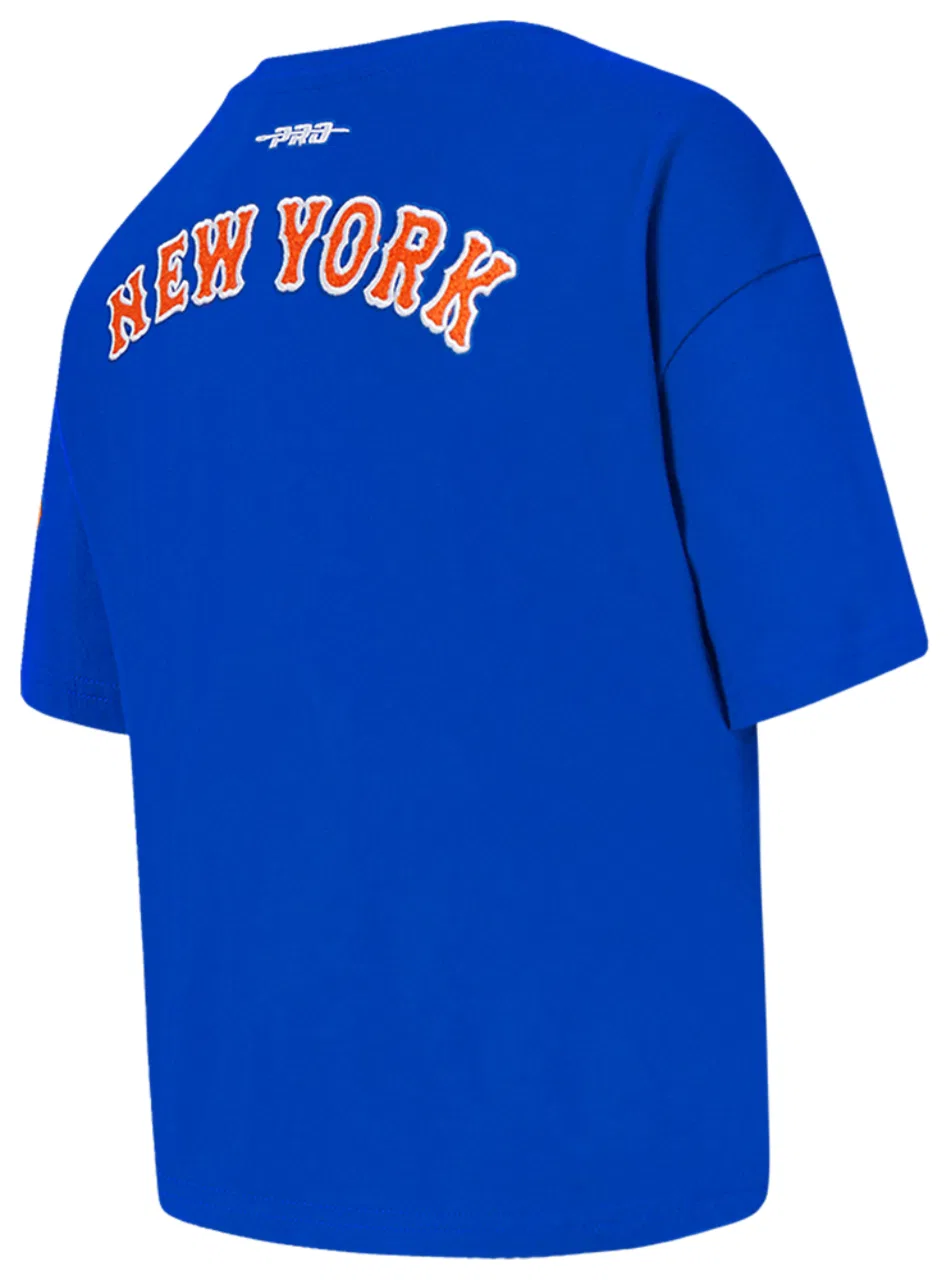 Детская футболка для девочек с принтом New York Mets, модель Classic Ss Boxy Tee, Pro Standard, Royal Blue — фото 4