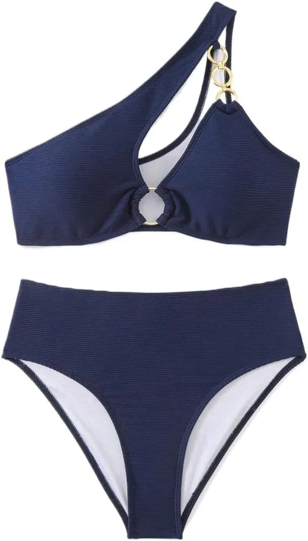 Женский бикини-комплект с вырезом и кольцом, Navy Blue