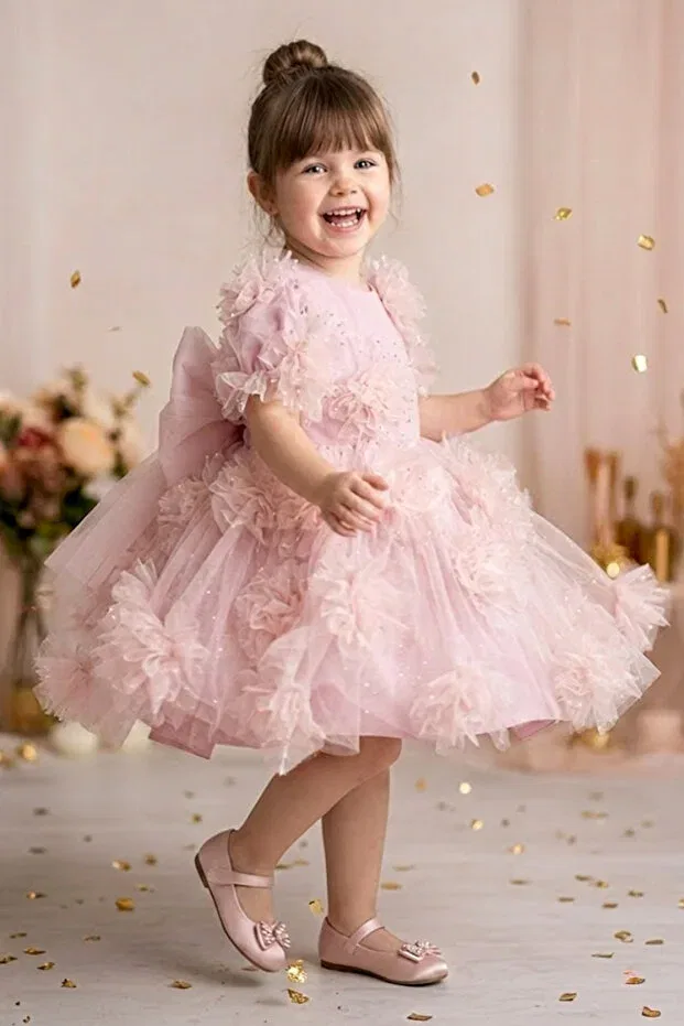 Детское платье для девочек с коротким рукавом Summer Dress Baby Animals, Pink — фото 2