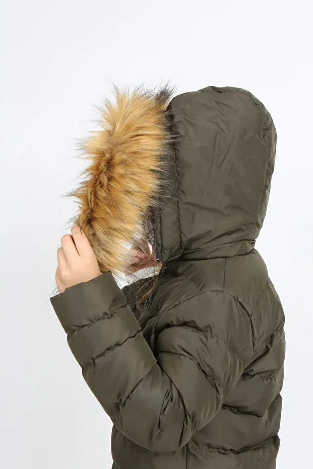 Детское зимнее пальто для девочек с капюшоном Transacoustic, Khaki — фото 3