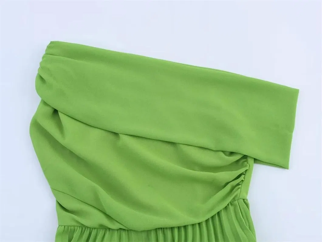 Женское асимметричное платье с одним плечом, плиссированная миди, Soft, Green — фото 3