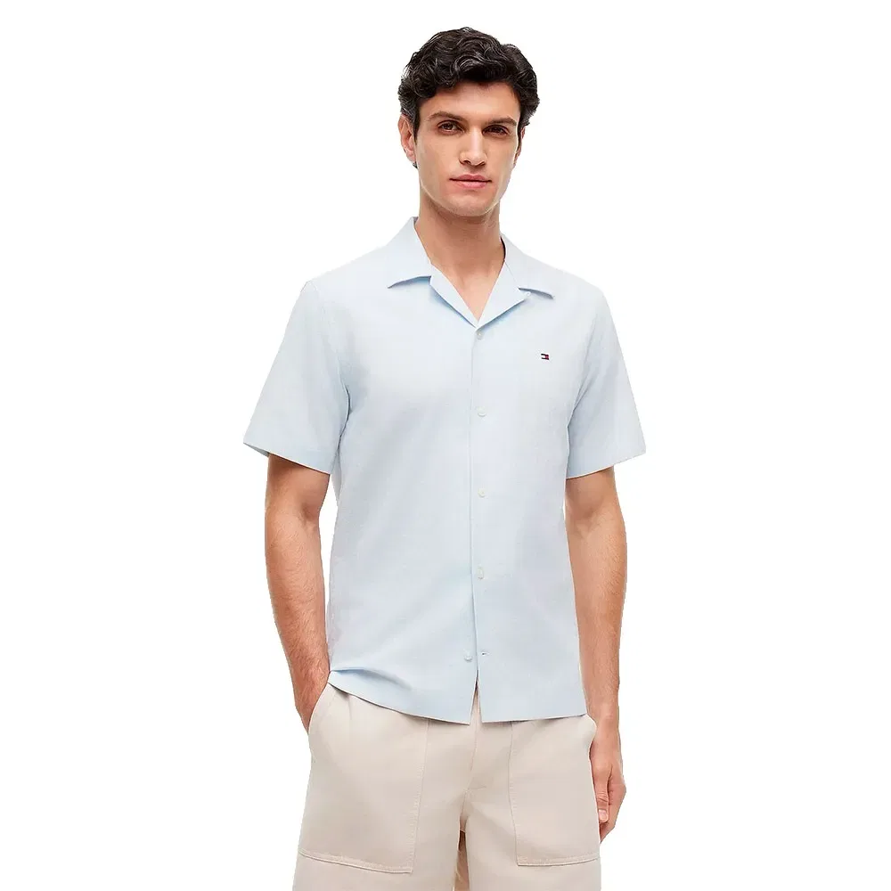 Мужская рубашка с коротким рукавом из хлопка и льна Dobby Linen Tommy hilfiger, Blue