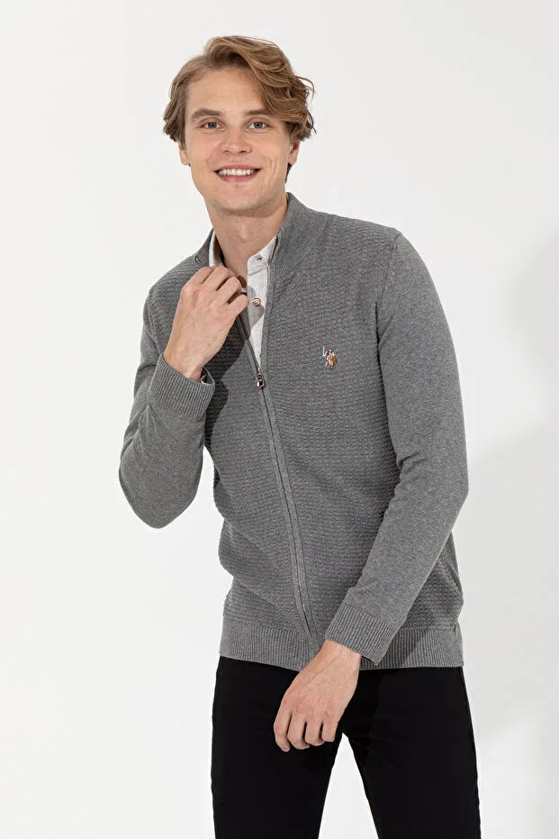 Мужской кардиган с длинным рукавом Basics U.S. Polo Assn., Gray Melange
