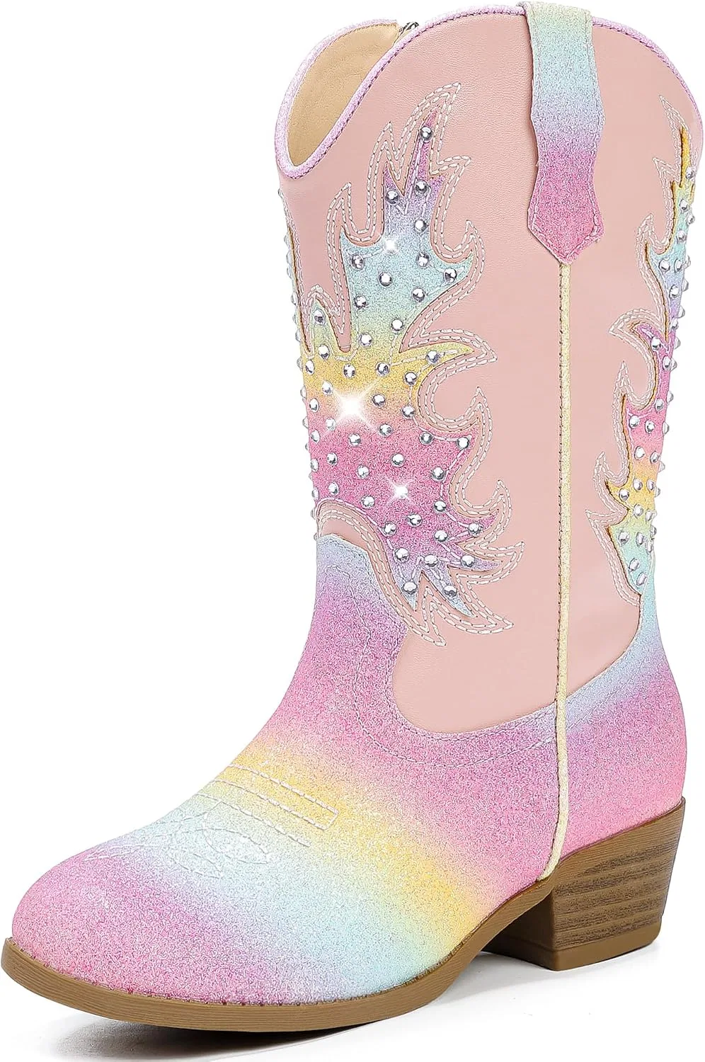 Детские сапоги для девочек с блестками и стразами Cowgirl Boots Motasha, Rainbow Pink