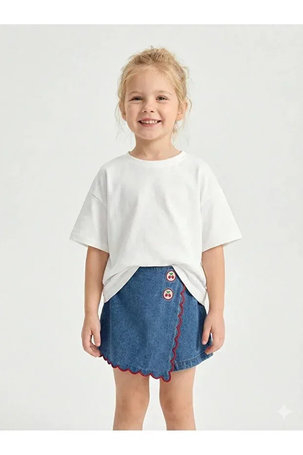 Детские шорты для девочек джинсовые Cherry Denim Shorts Skirt Laciel Prs, Navy Blue