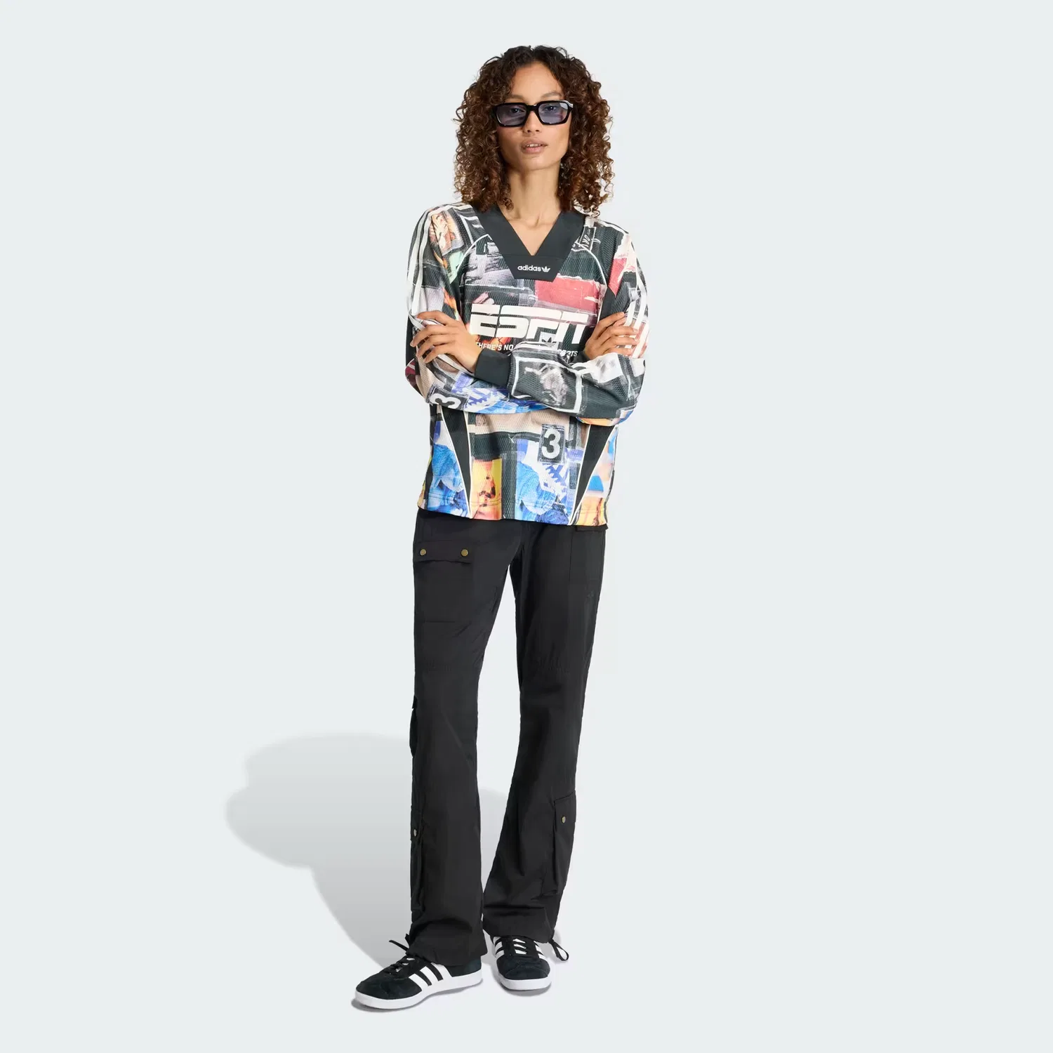Женский свитшот свободного кроя MESH GFX JERSEY LS Adidas Originals, черный — фото 3